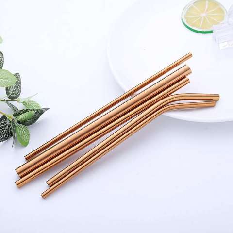 Bar Accessories FDA 304 Stainless Steel Straw Set , Custom Logo Reusable Bent Boba Drinking Straw For Tumbler